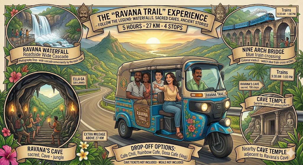 Ravana Waterfall and Nine Arch Bridge